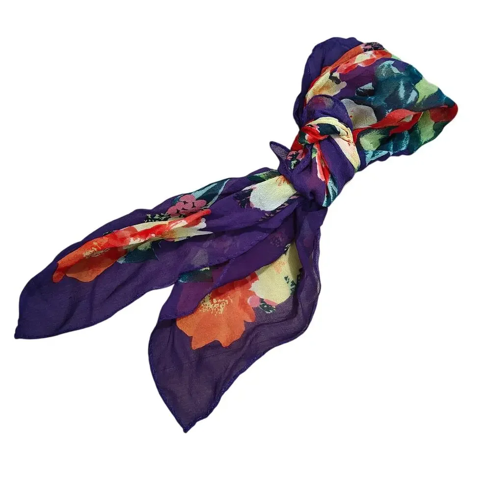 Vintage Anne Klein Bold Floral Print Silk Semi Sheer Scarf